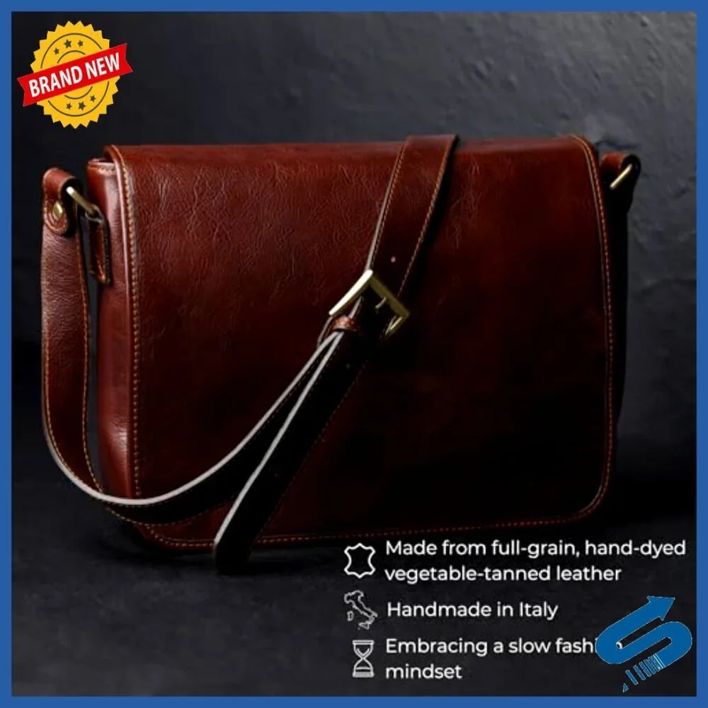 Handmade Italian Leather Messenger Bag, Crossbody Shoulder Bag for Men